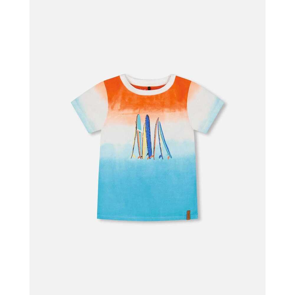 Organic Cotton T-Shirt With Gradient Blue And Orange Print - 5